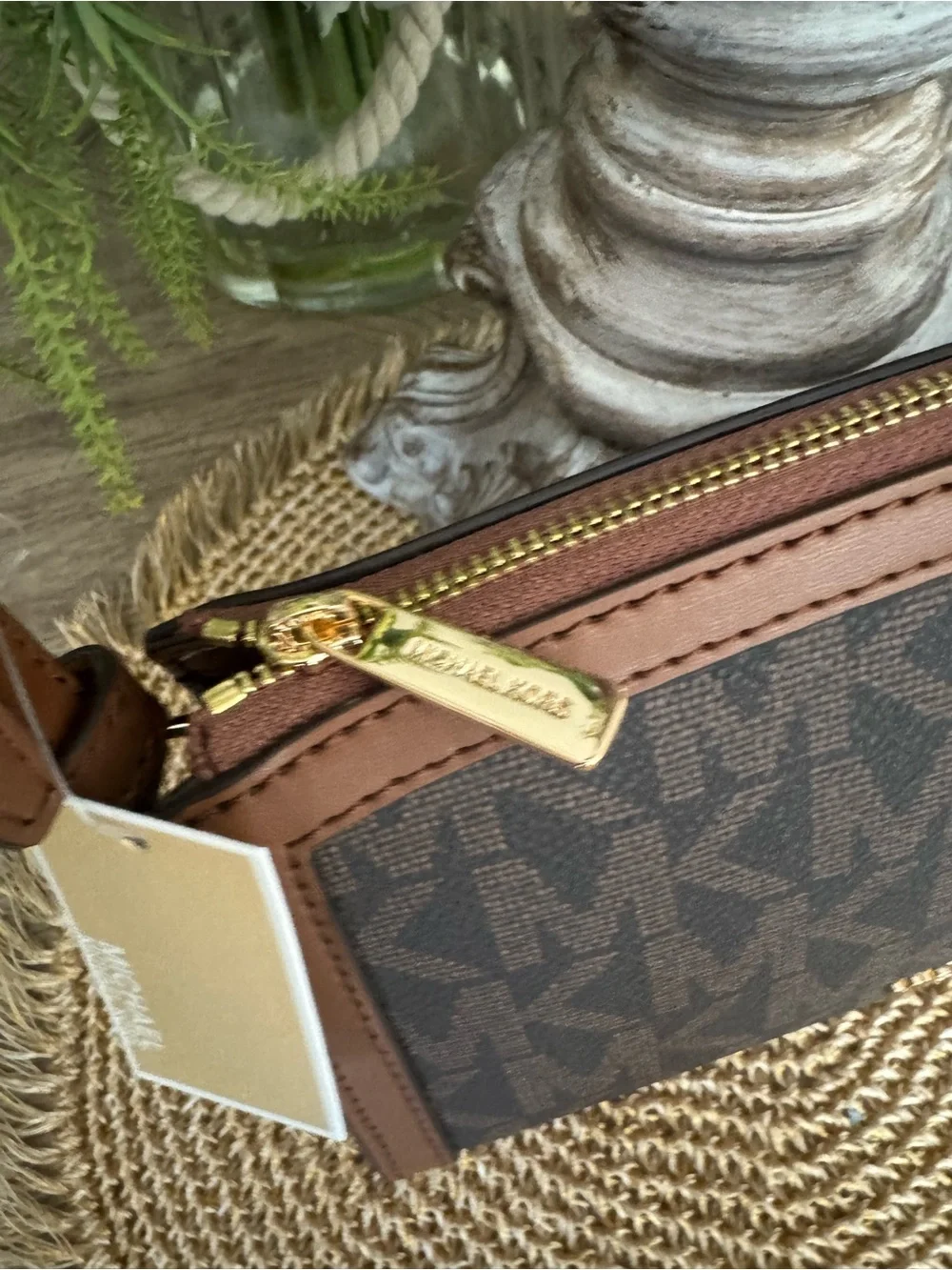 Michael Kors Brown Logo Crossbody Bag with Tan Trim